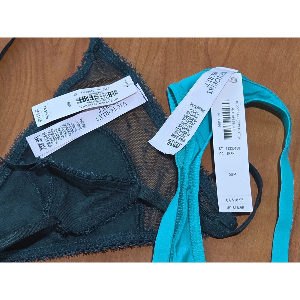 NWT 2‎ Victoria's Secret Thongs - Very Sexy Embroidered Mesh/Cotton V-String - S - Picture 6 of 6